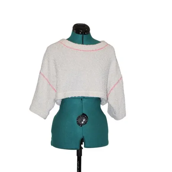 Out From Under Cropped Knit Sweater Ivory Pink Stitching Women’s M - Picture 2 of 4